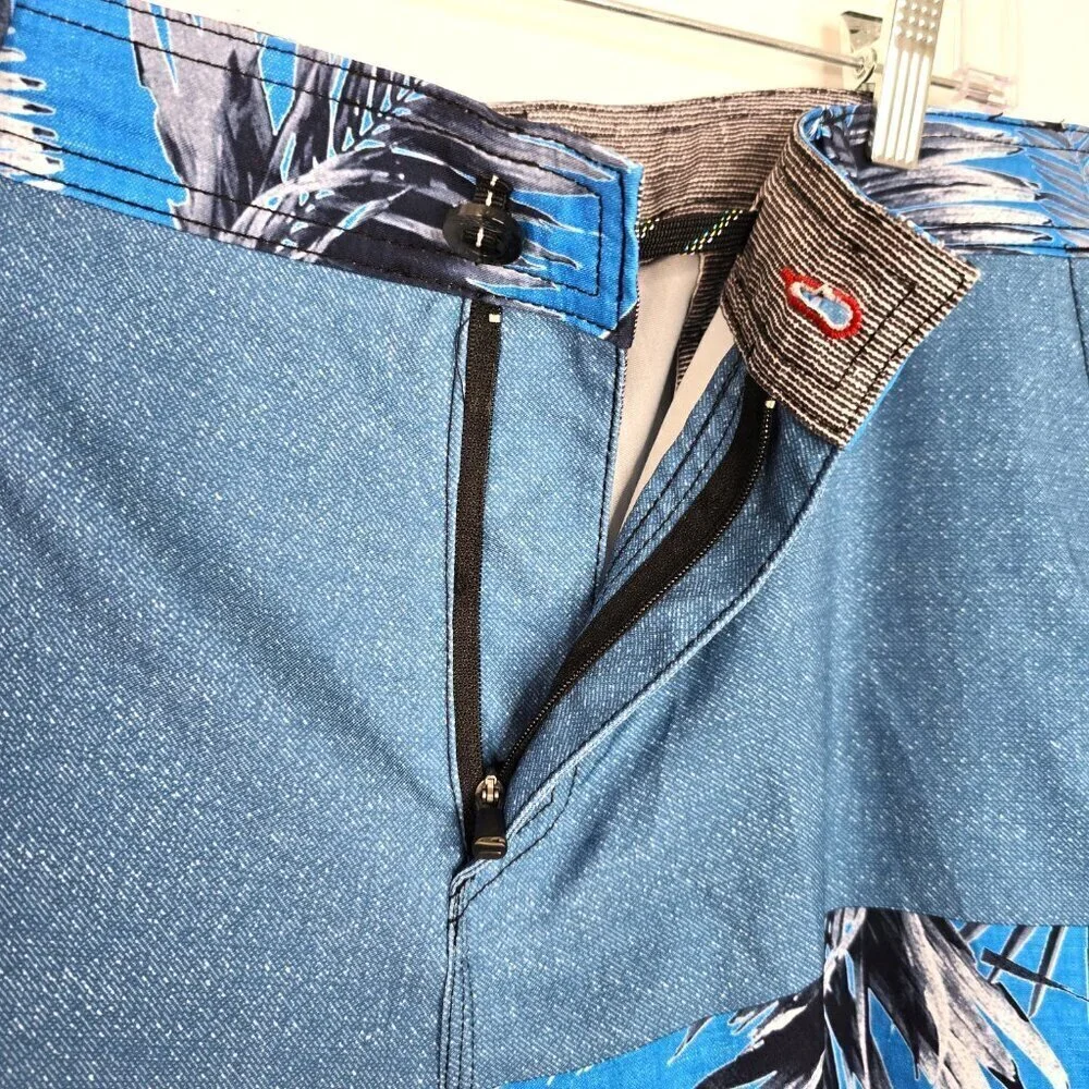 O'NEILL Mens Hybrid Palm Leaf Black Blue Surfing Swimming Board Shorts